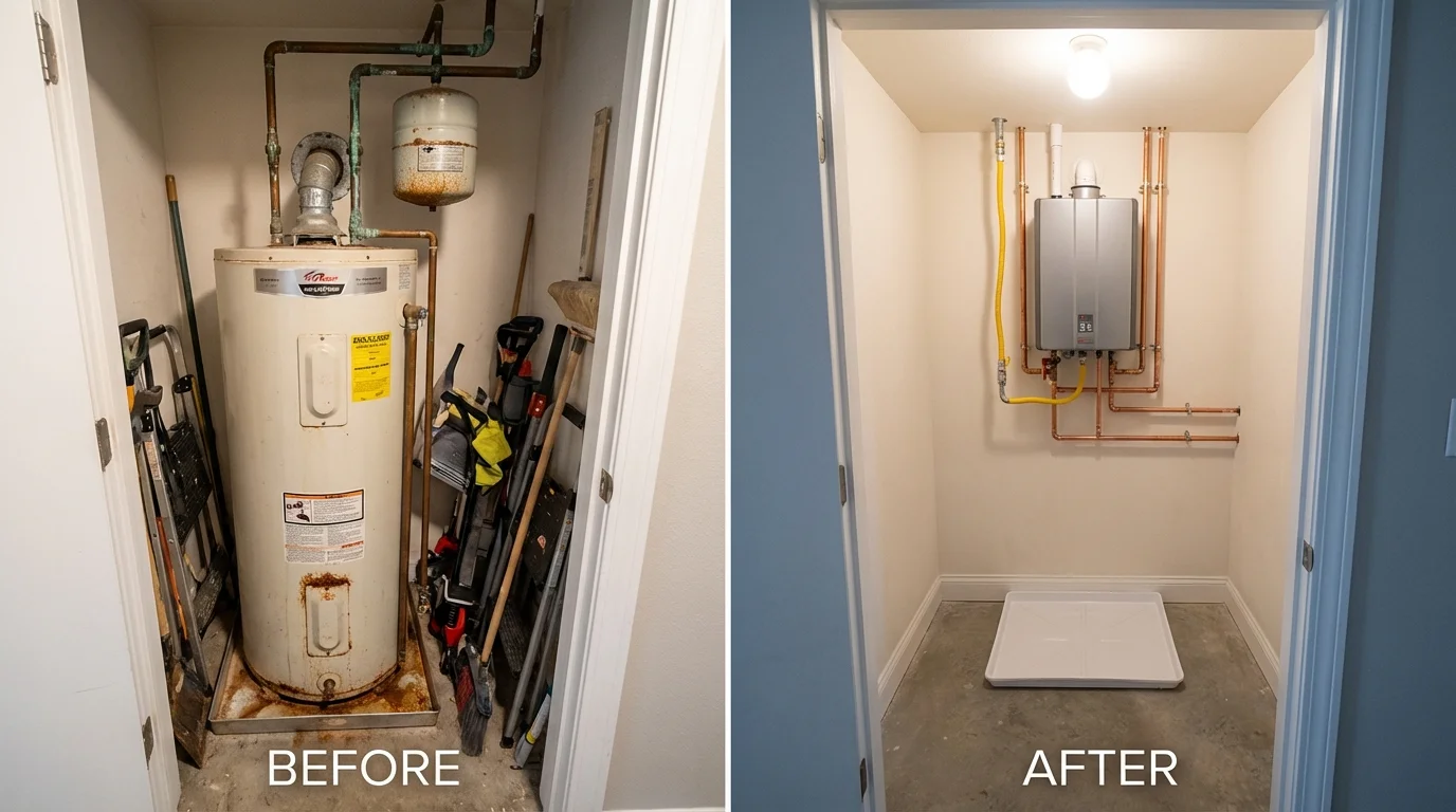 Tank water heater versus wall-mounted tankless unit comparison for Akron, IN homeowners